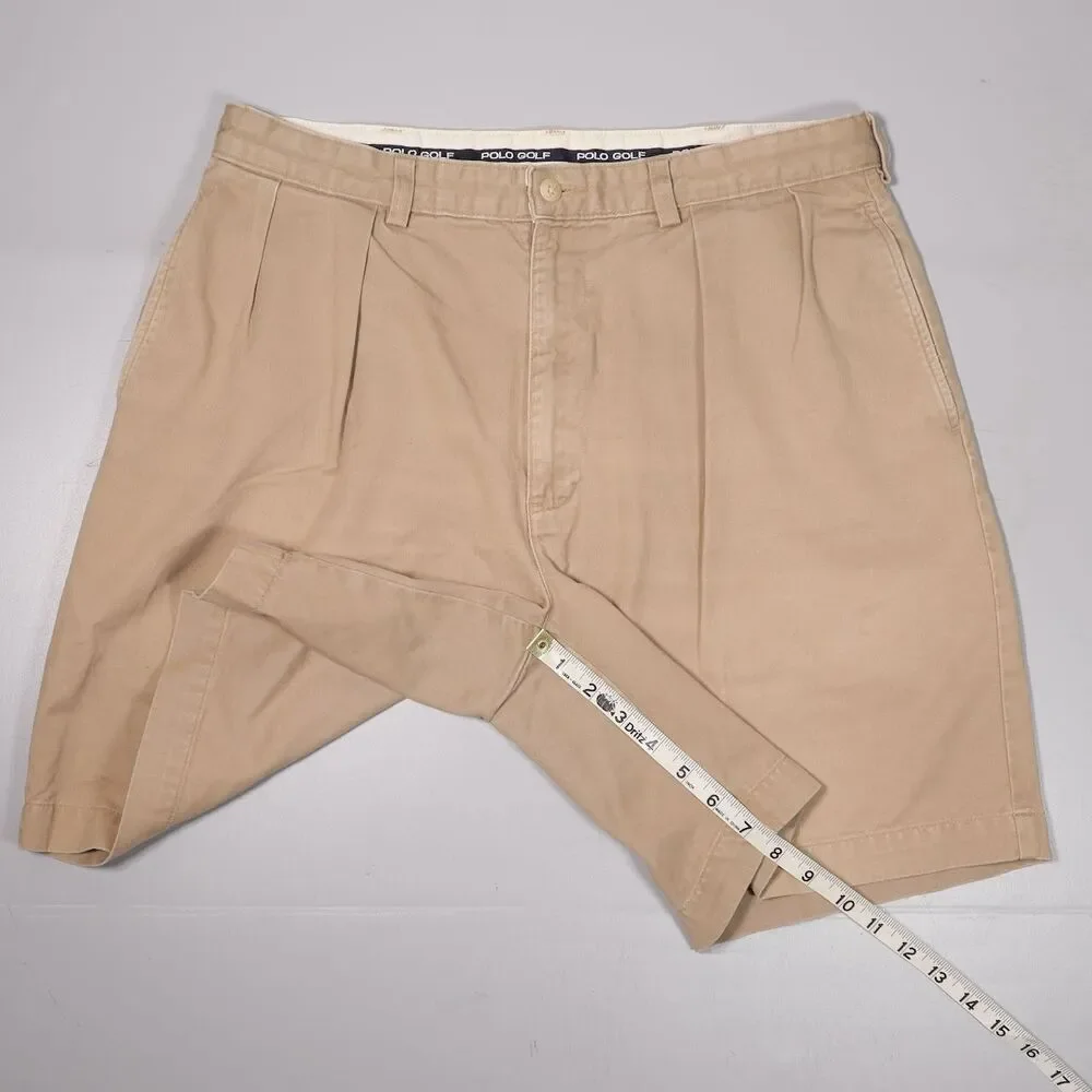 VTG Polo Ralph Lauren Classic Golf Shorts Pleated Beige Cotton Mens 34 x 8